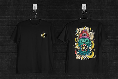 Camisa preta com uma estampa underground de um macaco