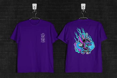 camisa roxa com estampa underground de um dragão 